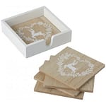 Elegant laser-cut wooden coasters with intricate patterns, ideal for modern dining and eco-friendly home styling.