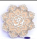 Elegant wooden Rangoli cutouts decorated with diyas and flowers, bringing a festive and eco-friendly touch to home décor